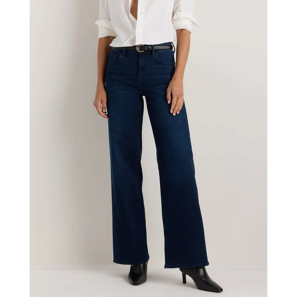 Quince Bella Stretch Wide Leg Jeans Deep Sea Blue NWT 30 Waist 28 Inseam